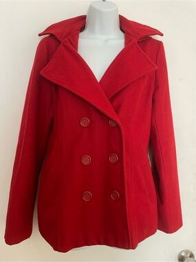 Forever 21 Bright Red Double-Breasted Pea Coat